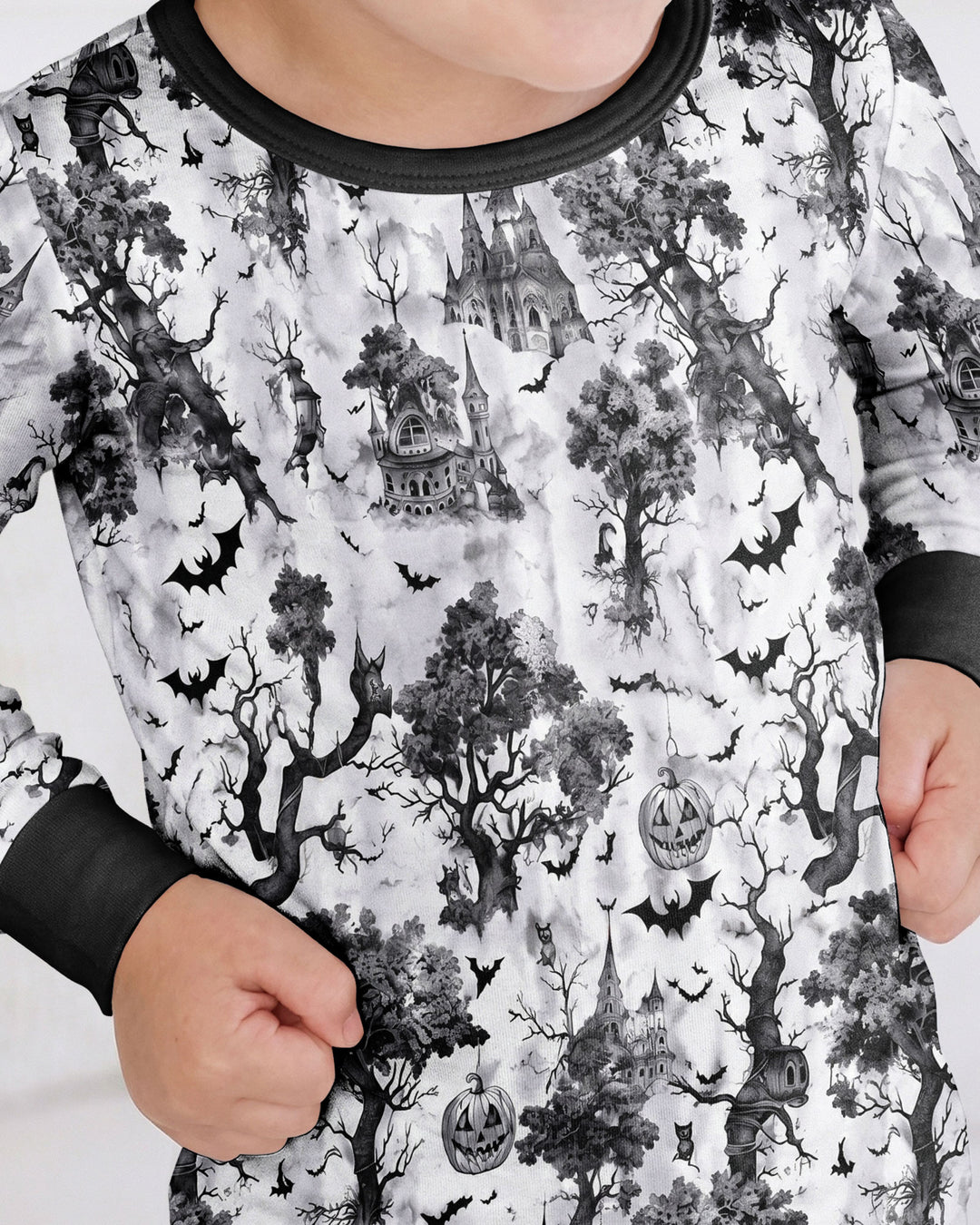 Gothic Halloween Chinoiserie Bamboo Two Piece Long Sleeve Pajama Set