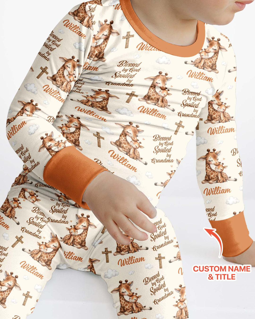 Custom Name Blessed By God Spoiled By Grandma Bamboo Two Piece Long Sleeve Pajama Set