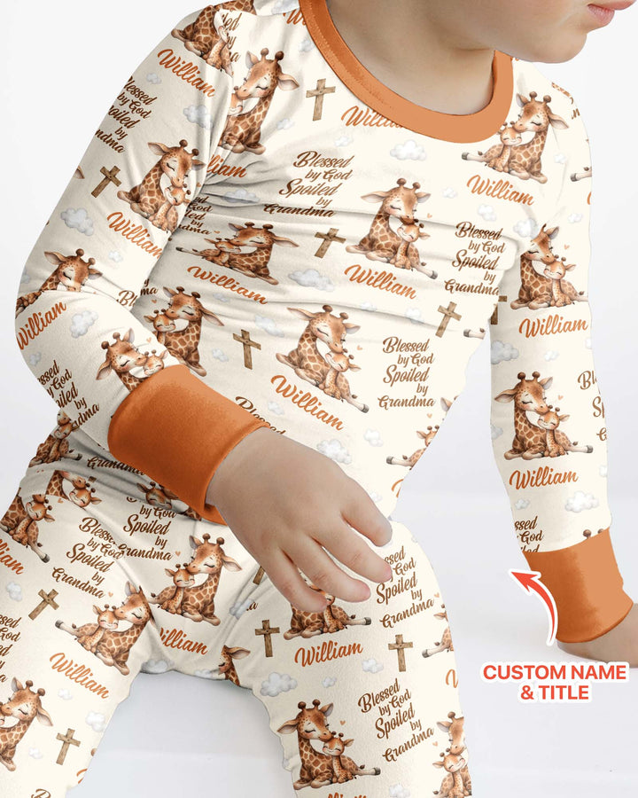 Custom Name Blessed By God Spoiled By Grandma Bamboo Two Piece Long Sleeve Pajama Set