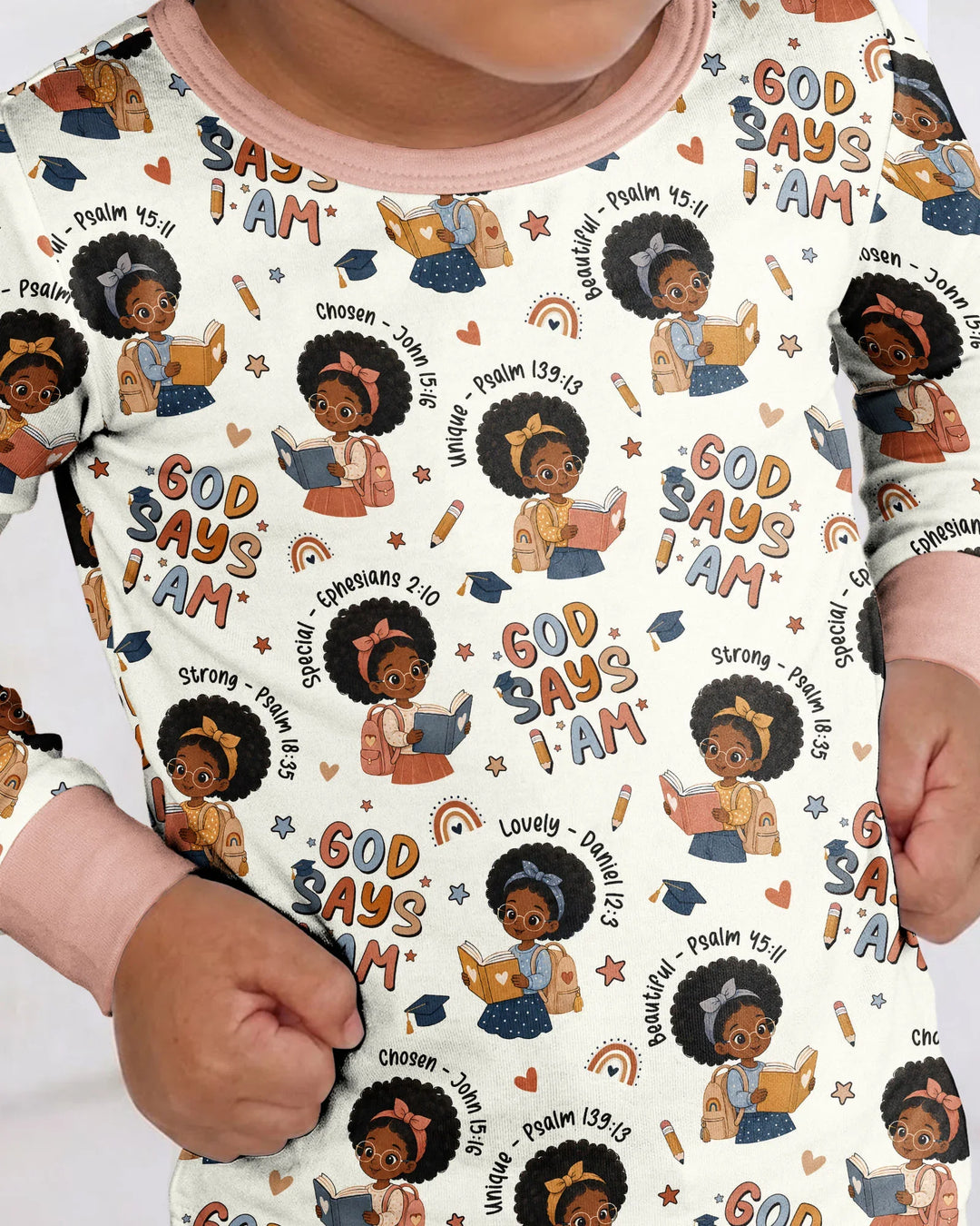 God Says I Am Cute Learning Afro Girl  Bamboo Two Piece Long Sleeve Pajama Set