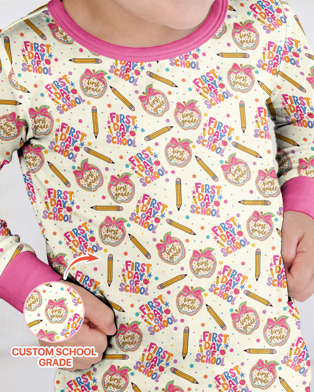Custom School Grade First Day Cutie Bamboo Two Piece Long Sleeve Pajama Set