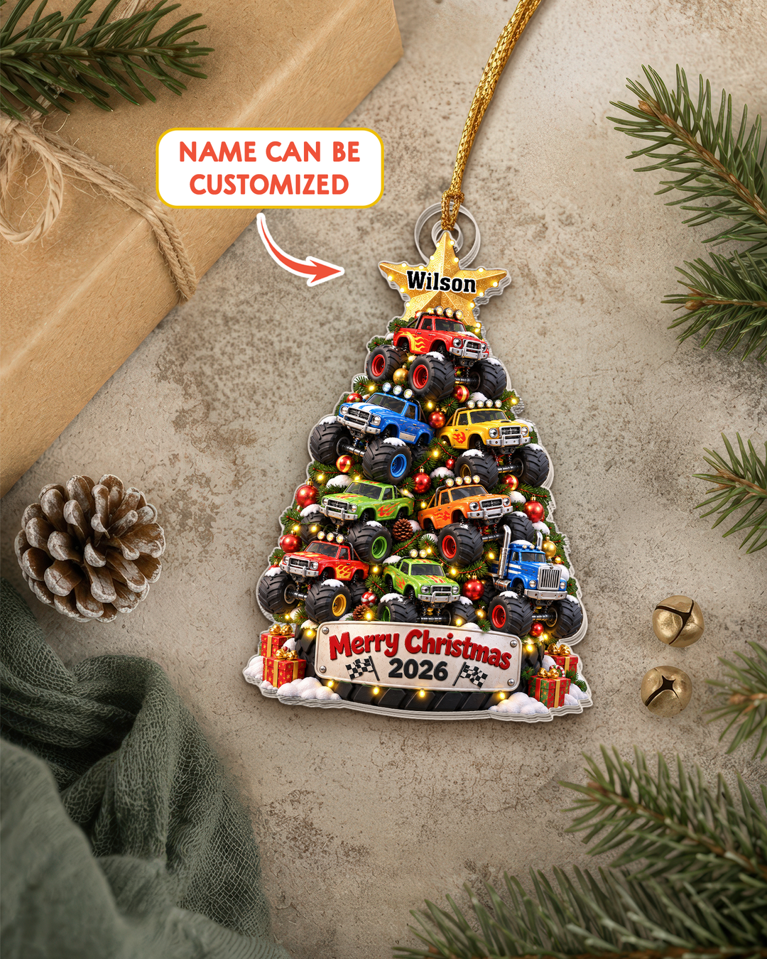 Monster Truck Christmas Acrylic Ornament