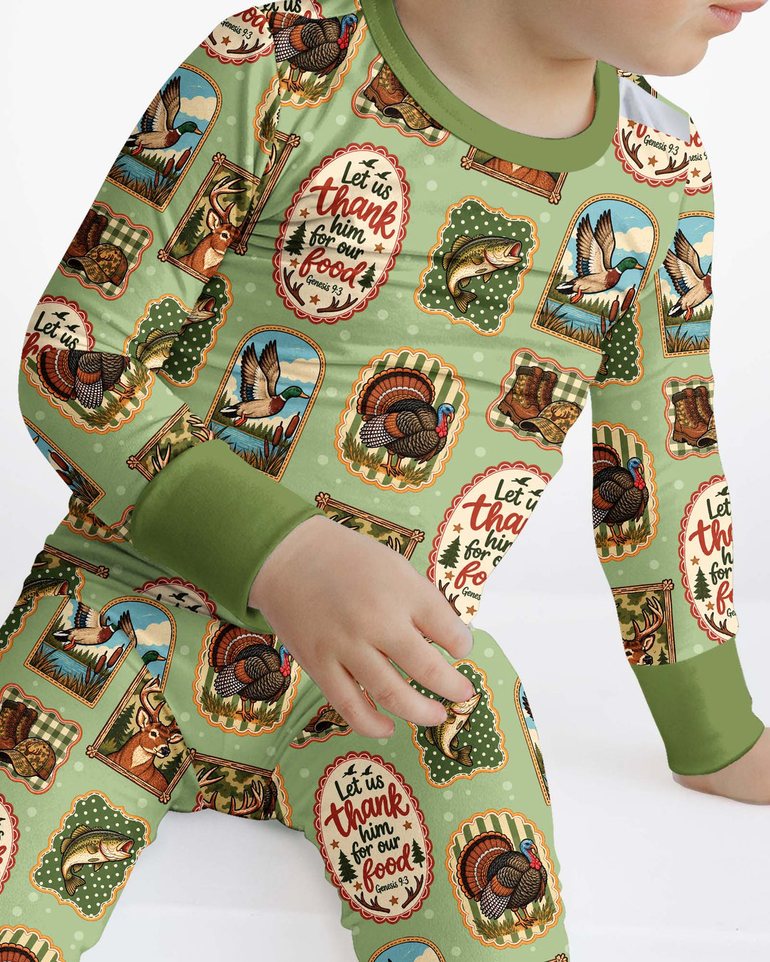 Hunting Let Us Thank Him For Our Food Bamboo Two Piece Long Sleeve Pajama Set
