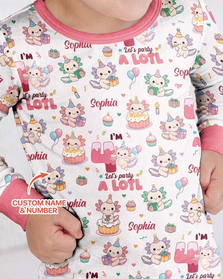 Personalized Birthday Lets Party A Lotl Bamboo Two Piece Long Sleeve Pajama Set