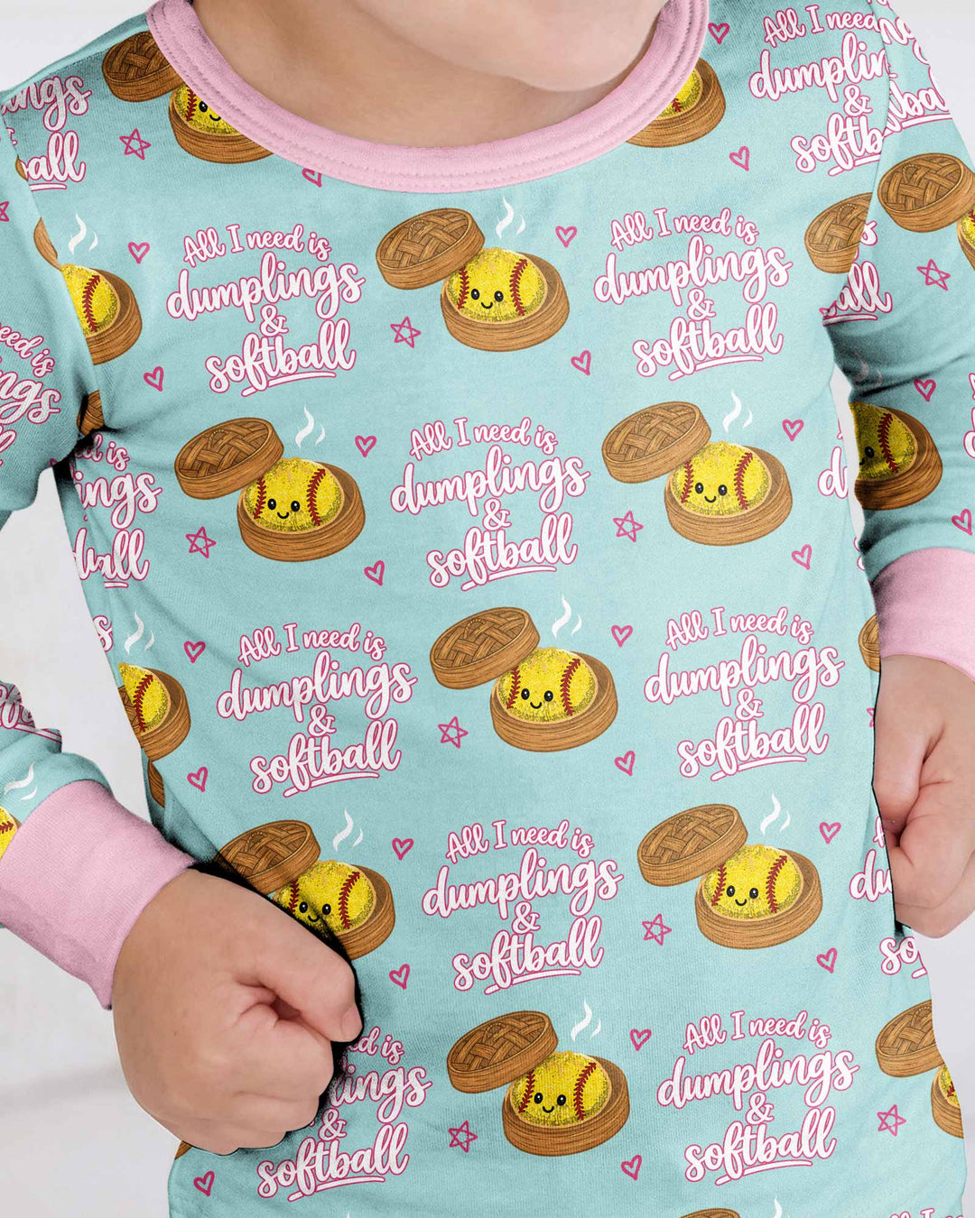 All I Need Is Dumplings & Softball Bamboo Two Piece Long Sleeve Pajama Set