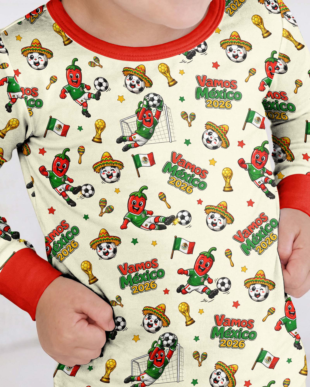 Cartoon World Soccer Vamos Mexico Family Matching Bamboo Two Piece Long Sleeve Pajama Set
