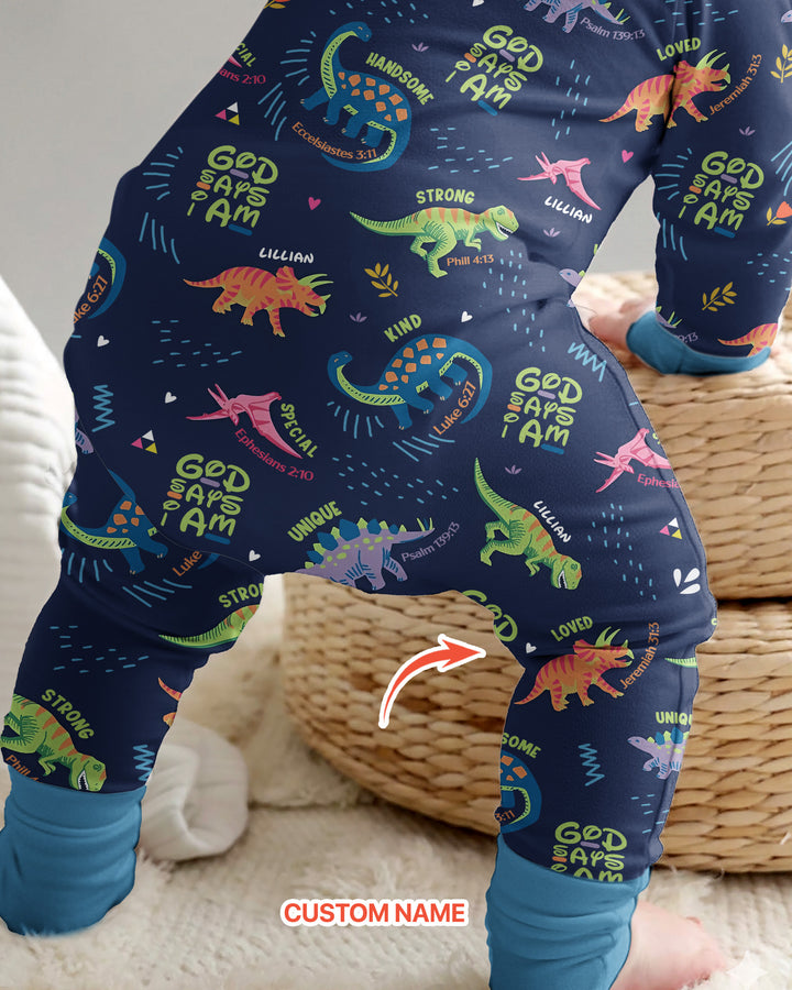 Custom Name God says I am Dinosaur Bamboo Convertible Zippy