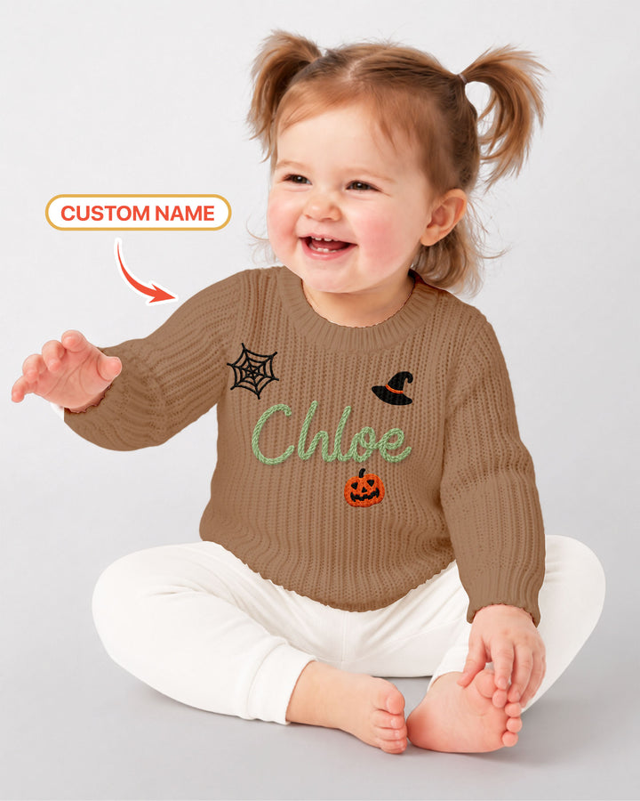 Happy Halloween Embroidered Baby Name Bamboo Knit Sweater Bubble