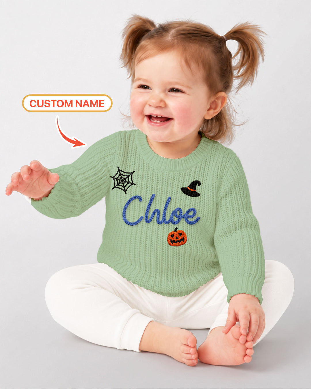 Happy Halloween Embroidered Baby Name Bamboo Knit Sweater Bubble