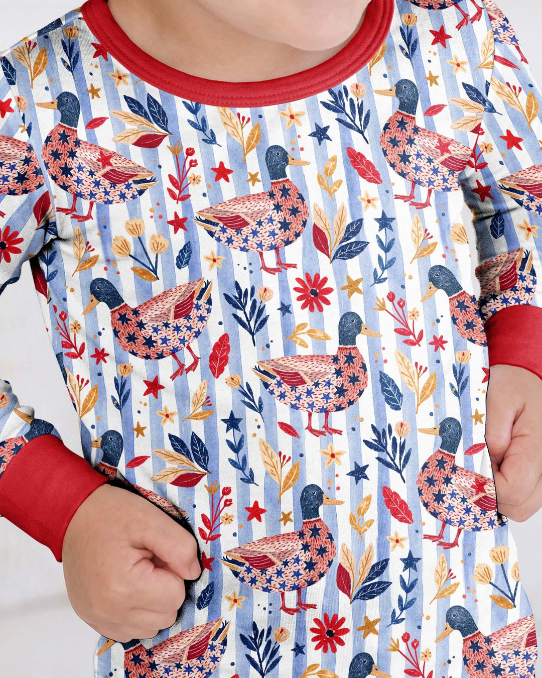 Patriotic Mallard Duck Bamboo Two Piece Long Sleeve Pajama Set