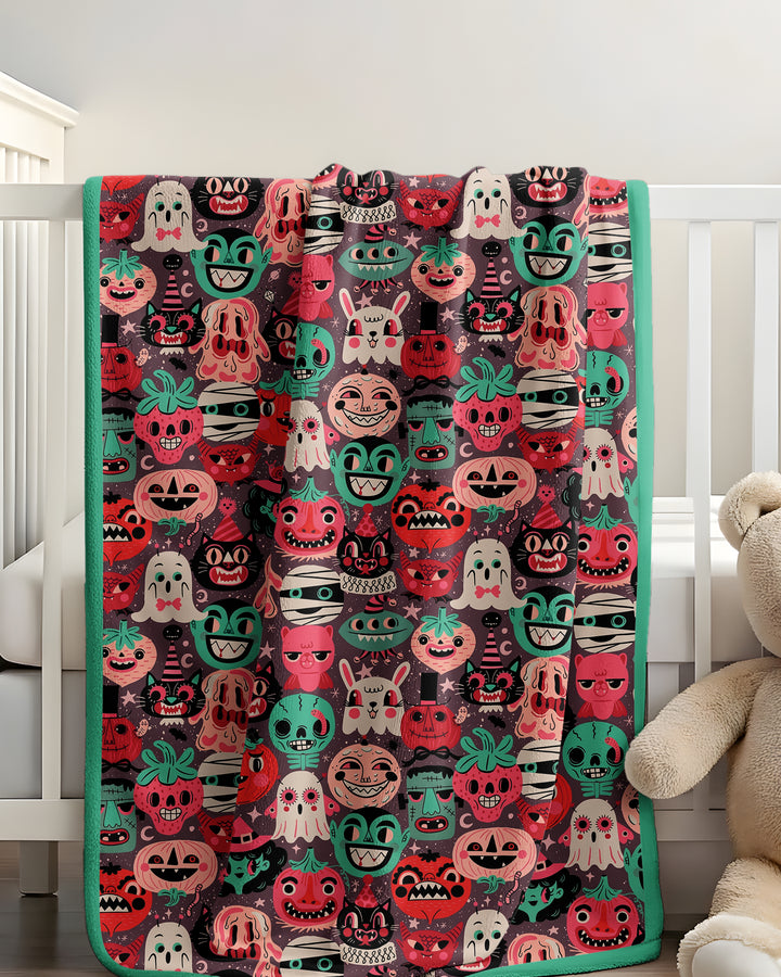 Retro Halloween Monsters Ghost Pumpkin Mummy Bamboo Blanket