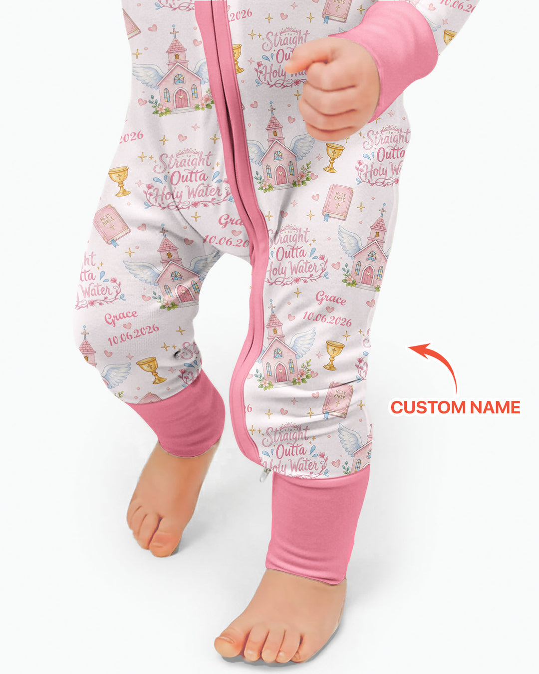 Custom Name Baptism Christening Straight Outta Holy Water Bamboo Convertible Zippy