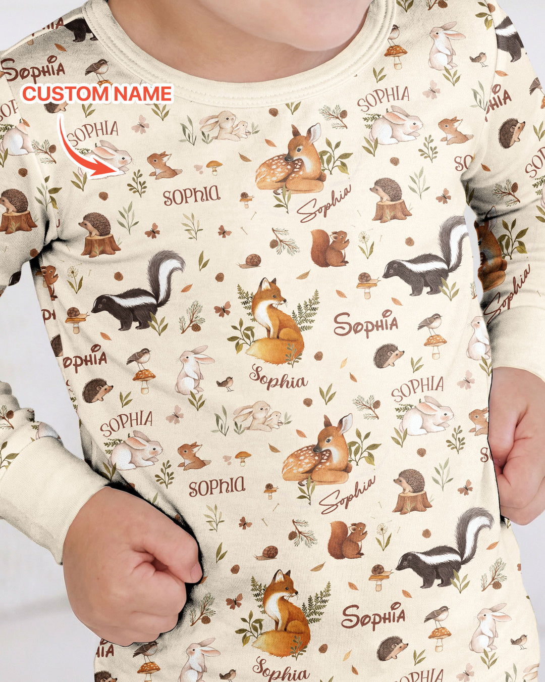 Custom Name Woodland Friends Bamboo Two Piece Long Sleeve Pajama Set