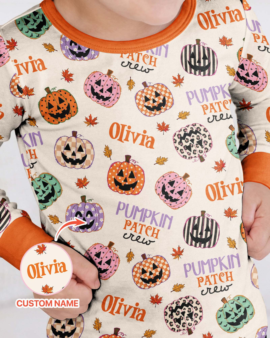 Custom Name Pumpkin Patch Crew Bamboo Two Piece Long Sleeve Pajama Set