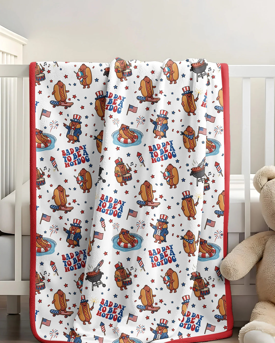 Hot Dog Patriotic Bamboo Blanket