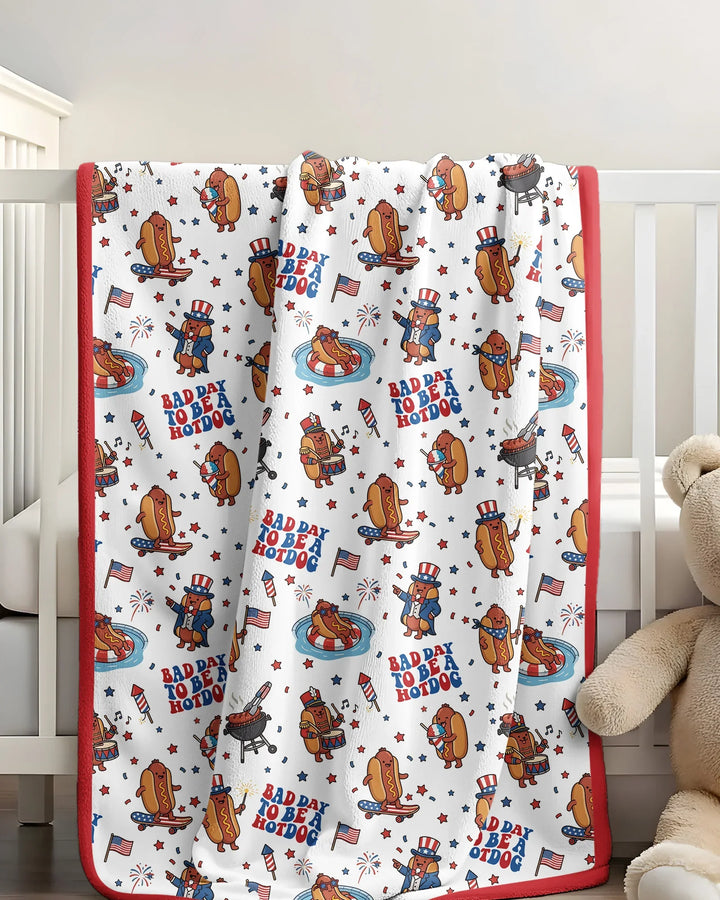 Hot Dog Patriotic Bamboo Blanket
