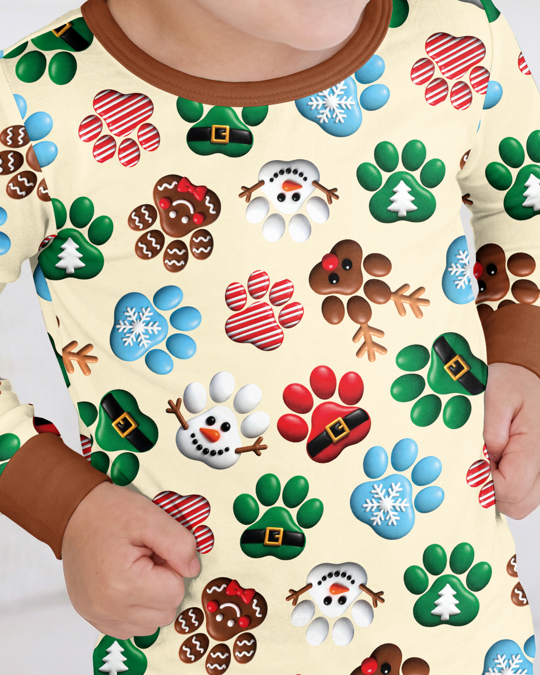 Santa Puppies Paw Bamboo Two Piece Long Sleeve Pajama Set