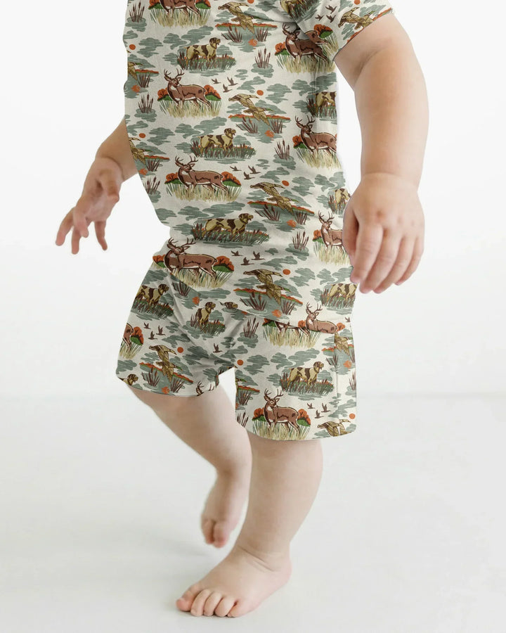 Vintage Hunting Season Daddy& Me Matching Bamboo Two Piece Short Sleeve Shorts Pajama Set