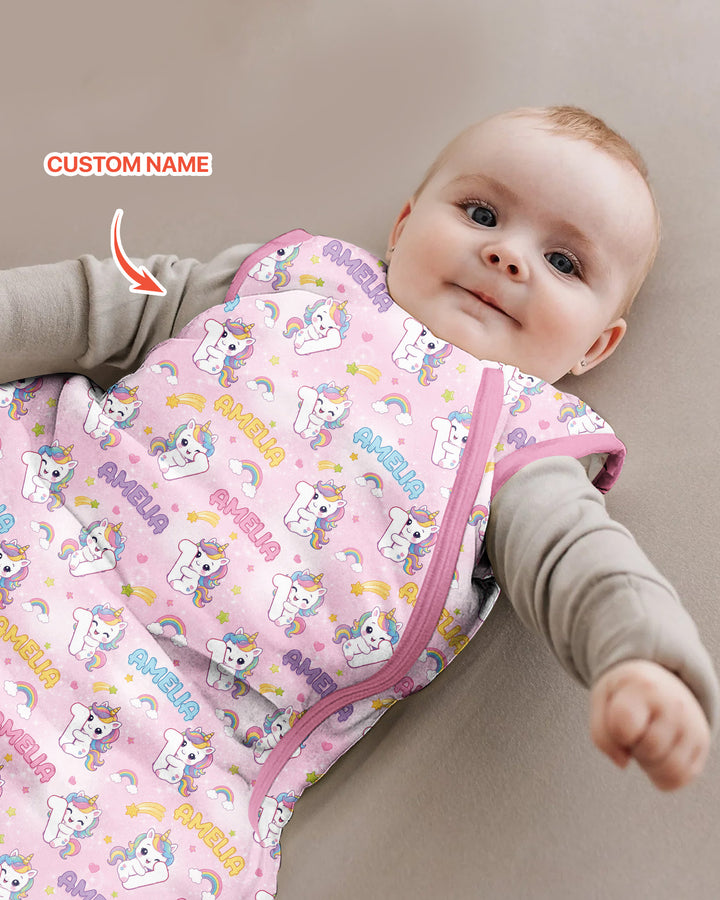 Custom Name Kawaii Unicorn Birthday Bamboo Sleep Bag
