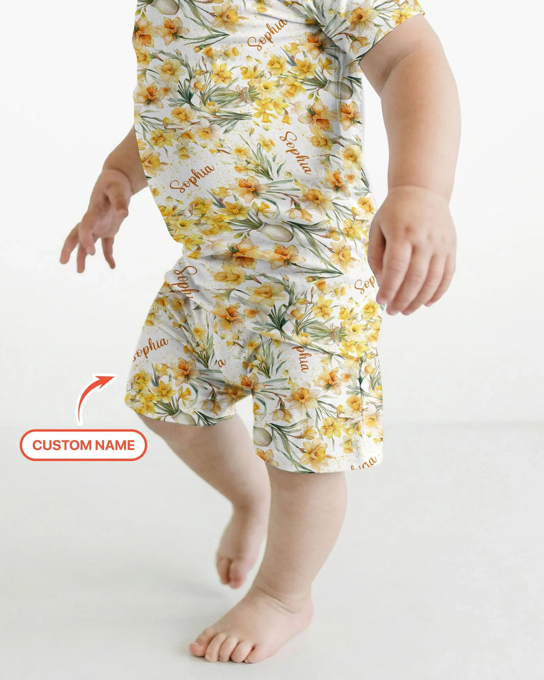 Custom Name Birth Month Flowers Bamboo Two Piece Short Sleeve Shorts Pajama Set