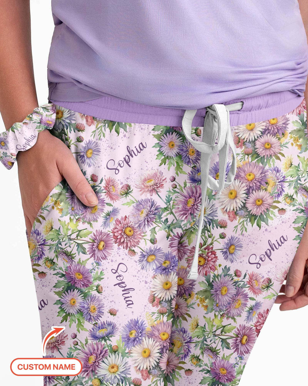 Benutzerdefinierter Name Geburtsmonatsblumen Bambus Damen Schlafanzug-Set
