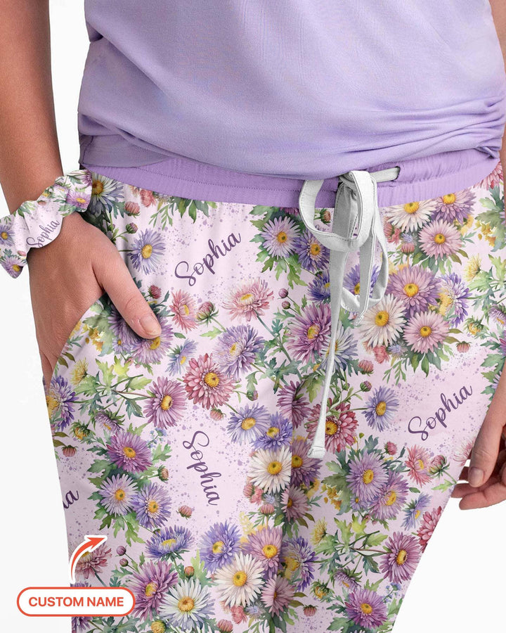 Benutzerdefinierter Name Geburtsmonatsblumen Bambus Damen Schlafanzug-Set