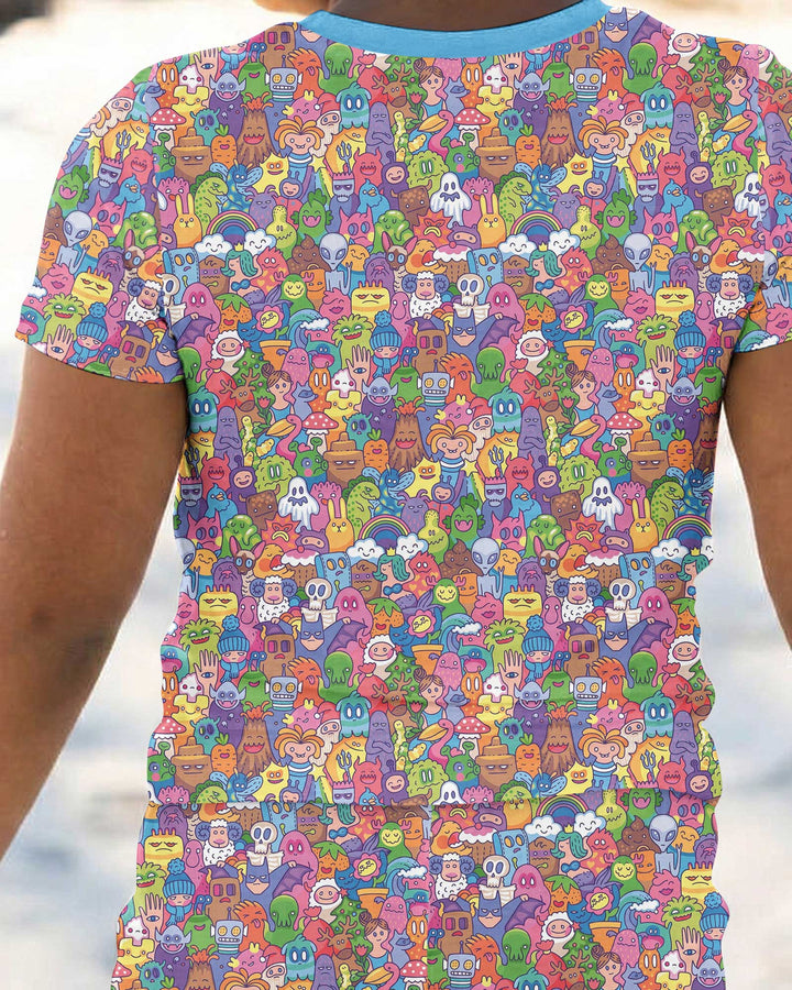 Doodle Characters Pastel Bamboo Two Piece Short Sleeve Pajama Set