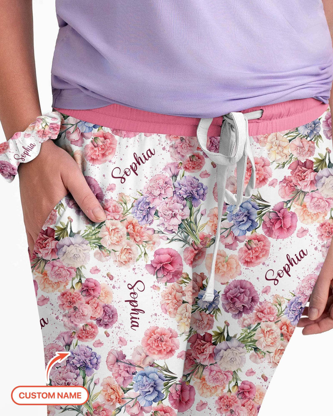 Benutzerdefinierter Name Geburtsmonatsblumen Bambus Damen Schlafanzug-Set