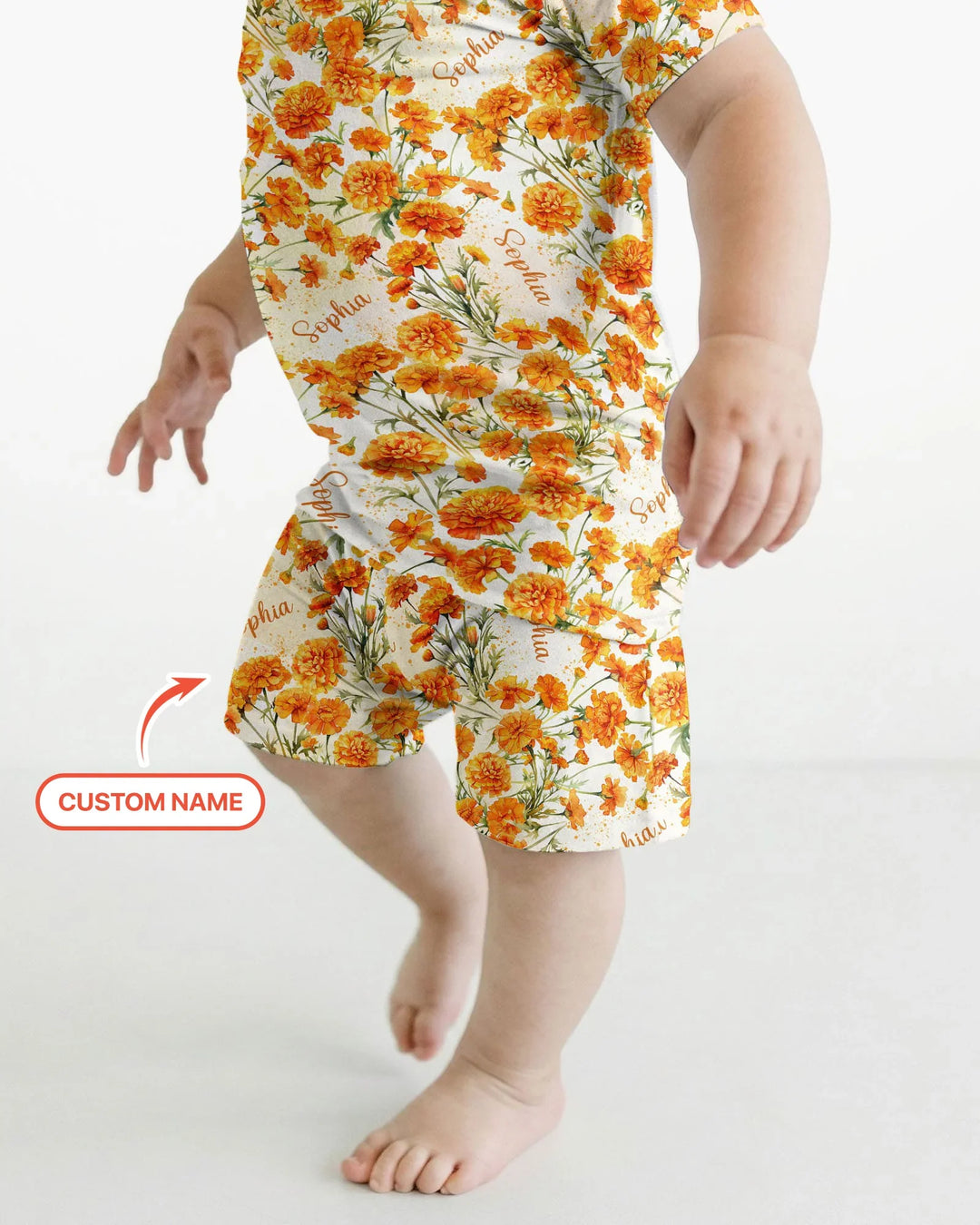Custom Name Birth Month Flowers Bamboo Two Piece Short Sleeve Shorts Pajama Set