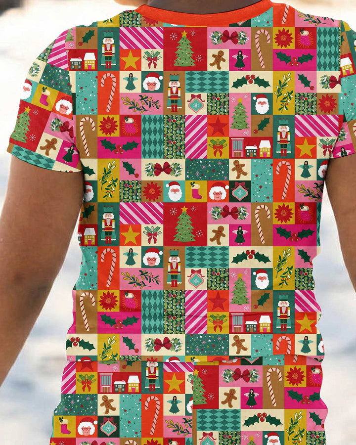 Maximalist Christmas Collage Bamboo Two Piece Short Sleeve Pajama Set