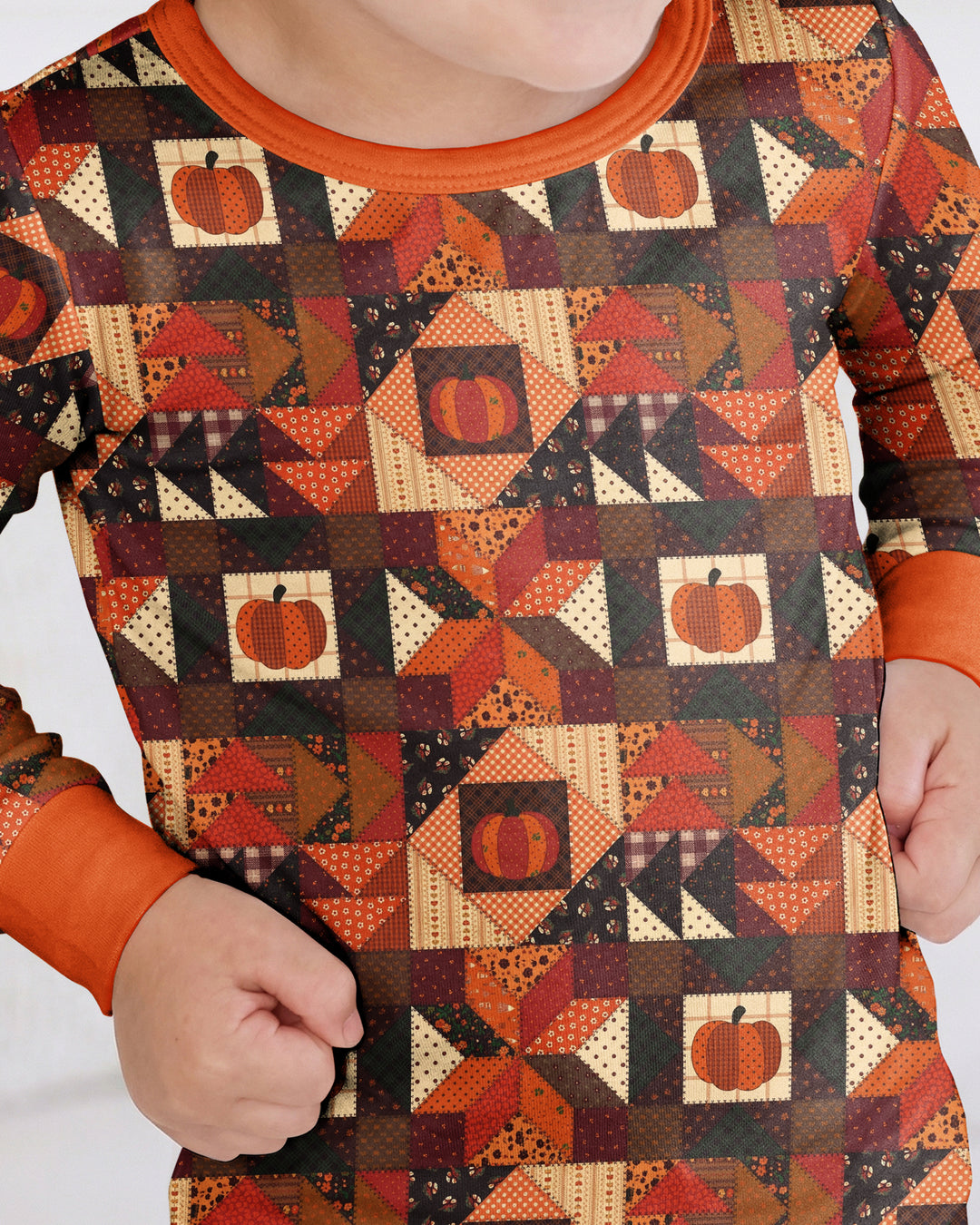 Vintage Pumpkin Patchwork Fall Bamboo Two Piece Long Sleeve Pajama Set