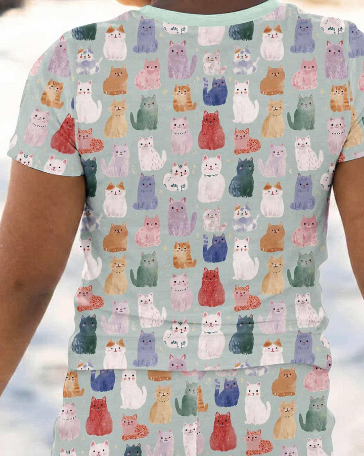Enchanted Happy Kitty Family Matching Bamboo Two Piece Short Sleeve Pajama Set
