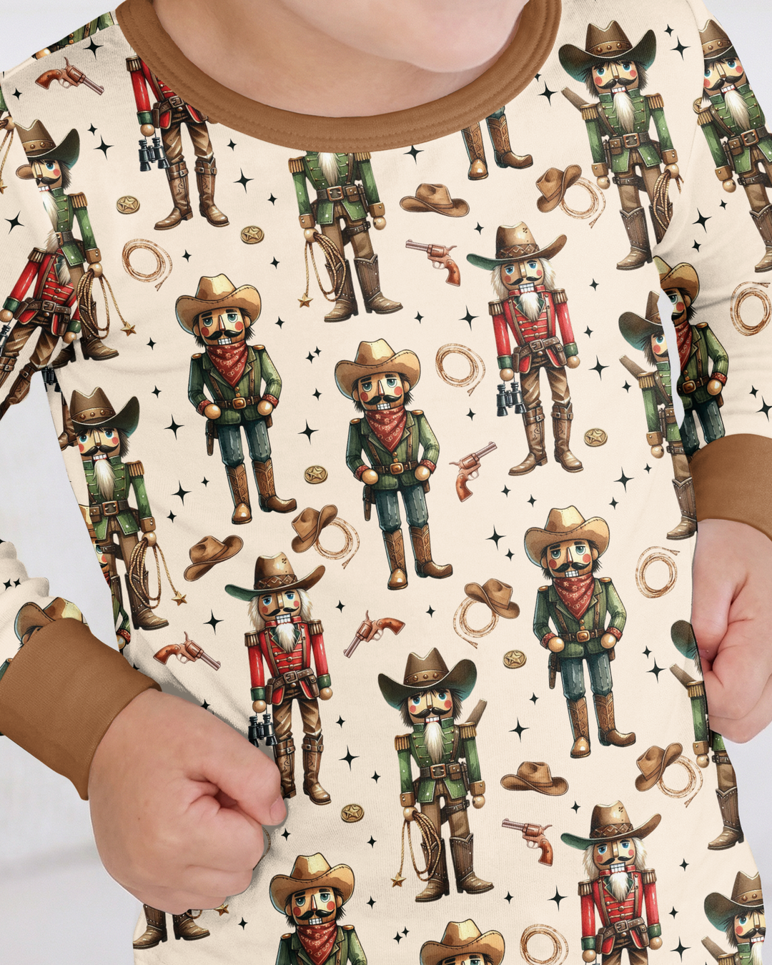 Western Christmas Cowboy Nutcracker Bamboo Two Piece Long Sleeve Pajama Set