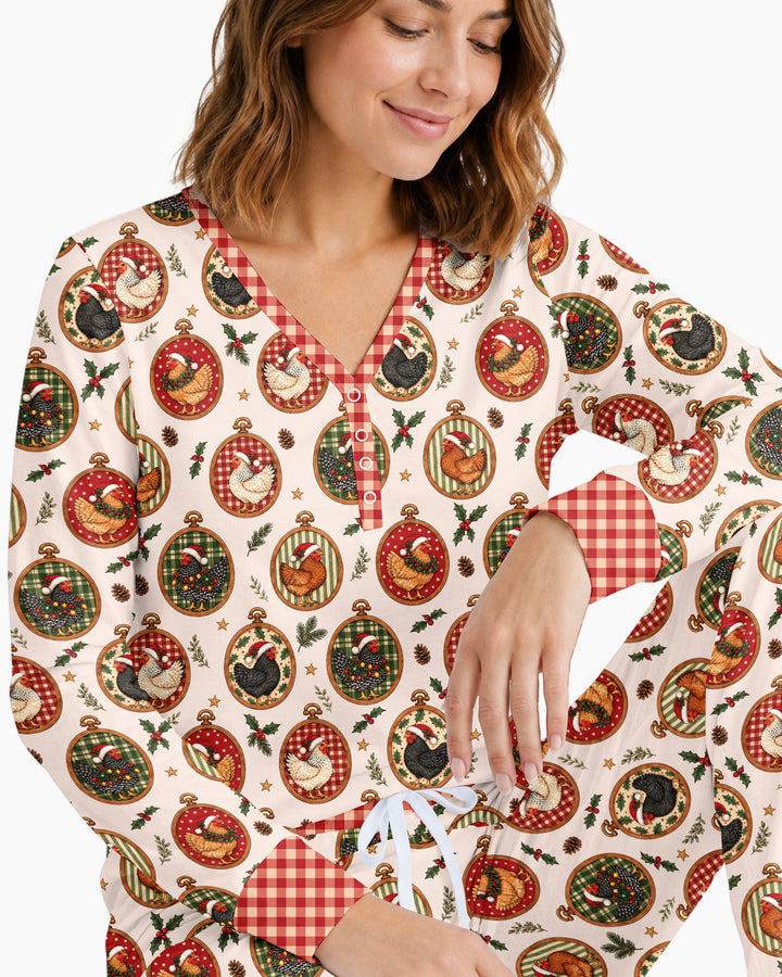 Chicken Merry Clucking Christmas Bamboo Women Pajama Set