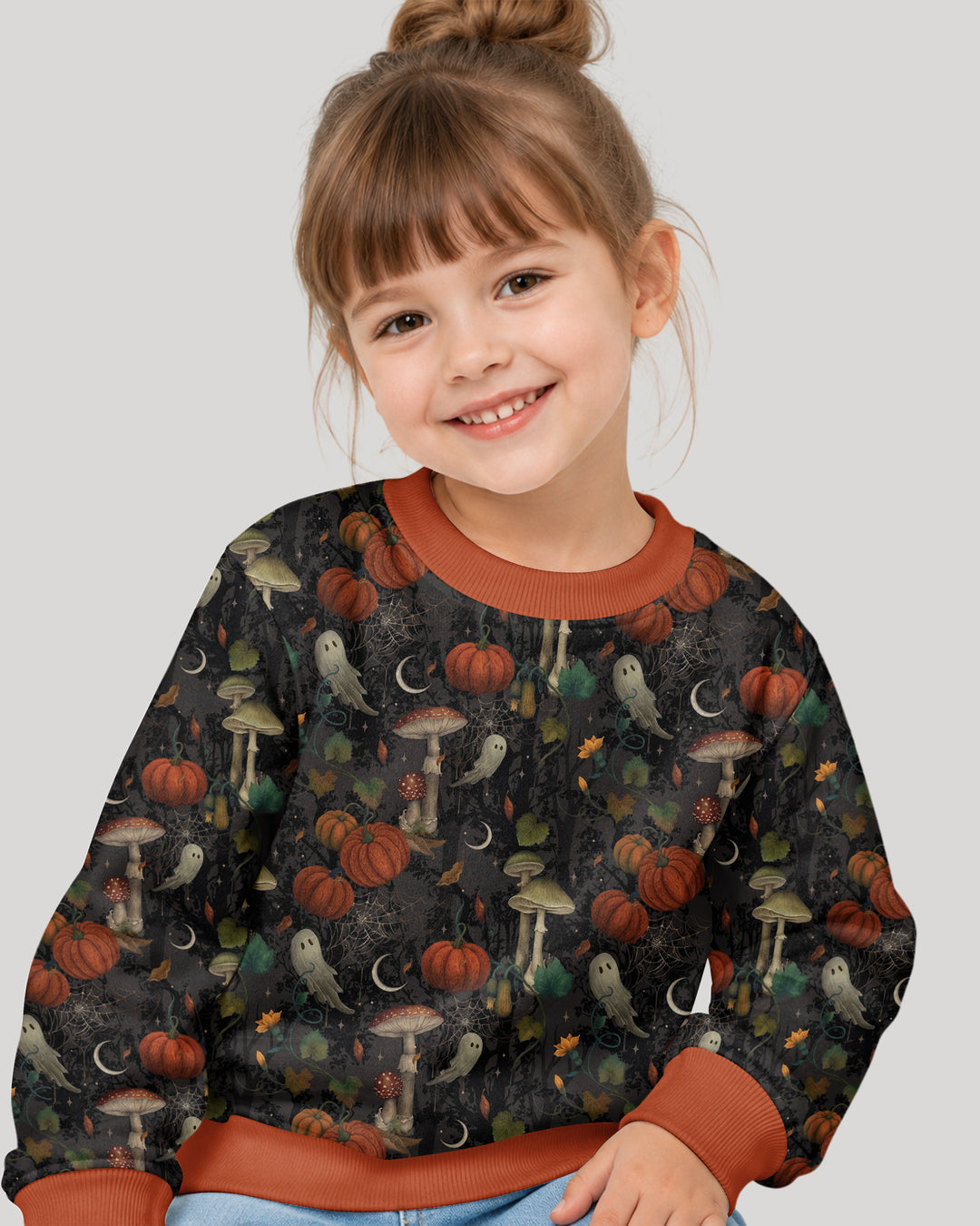 Spooky Cute Ghost Pumpkin Mushroom Halloween Bamboo Crewneck Sweatshirt