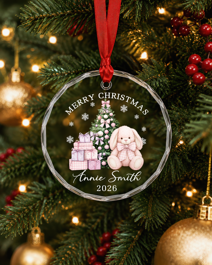 Baby First Christmas 2026 Personalized Glass Ornament