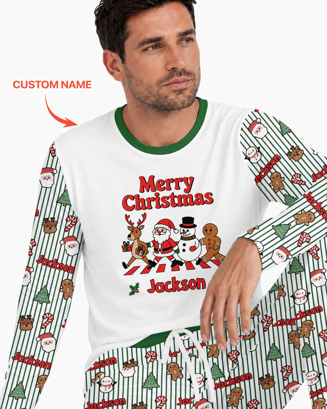 Custom Name Funny Christmas Crossing Bamboo Men's Pajama Set