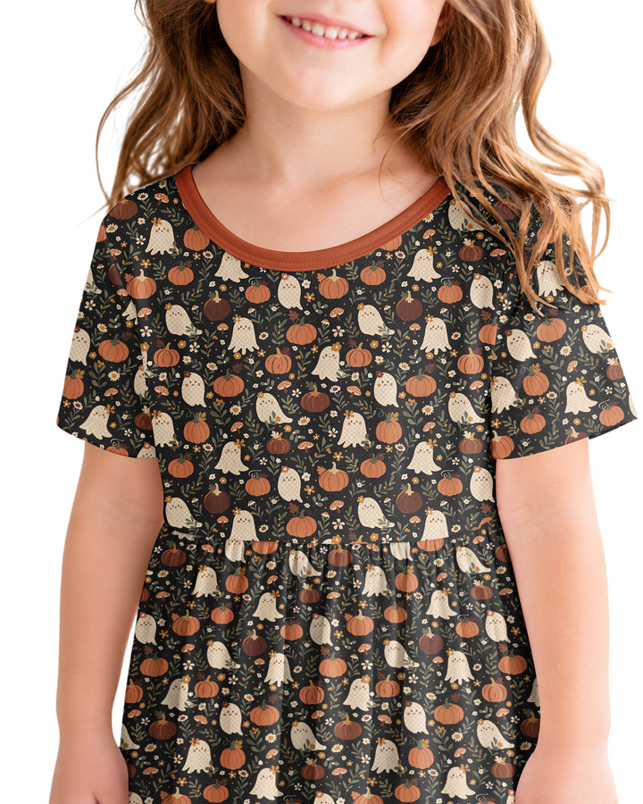 Ghost Pumpkin Harvest Floral Halloween Bamboo Twirl Dress