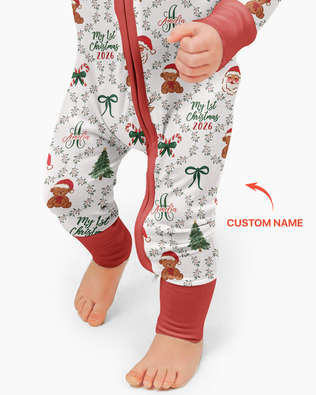 Custom name "Fancy Monogram Red Christmas 2026" Bamboo Convertible Zippy