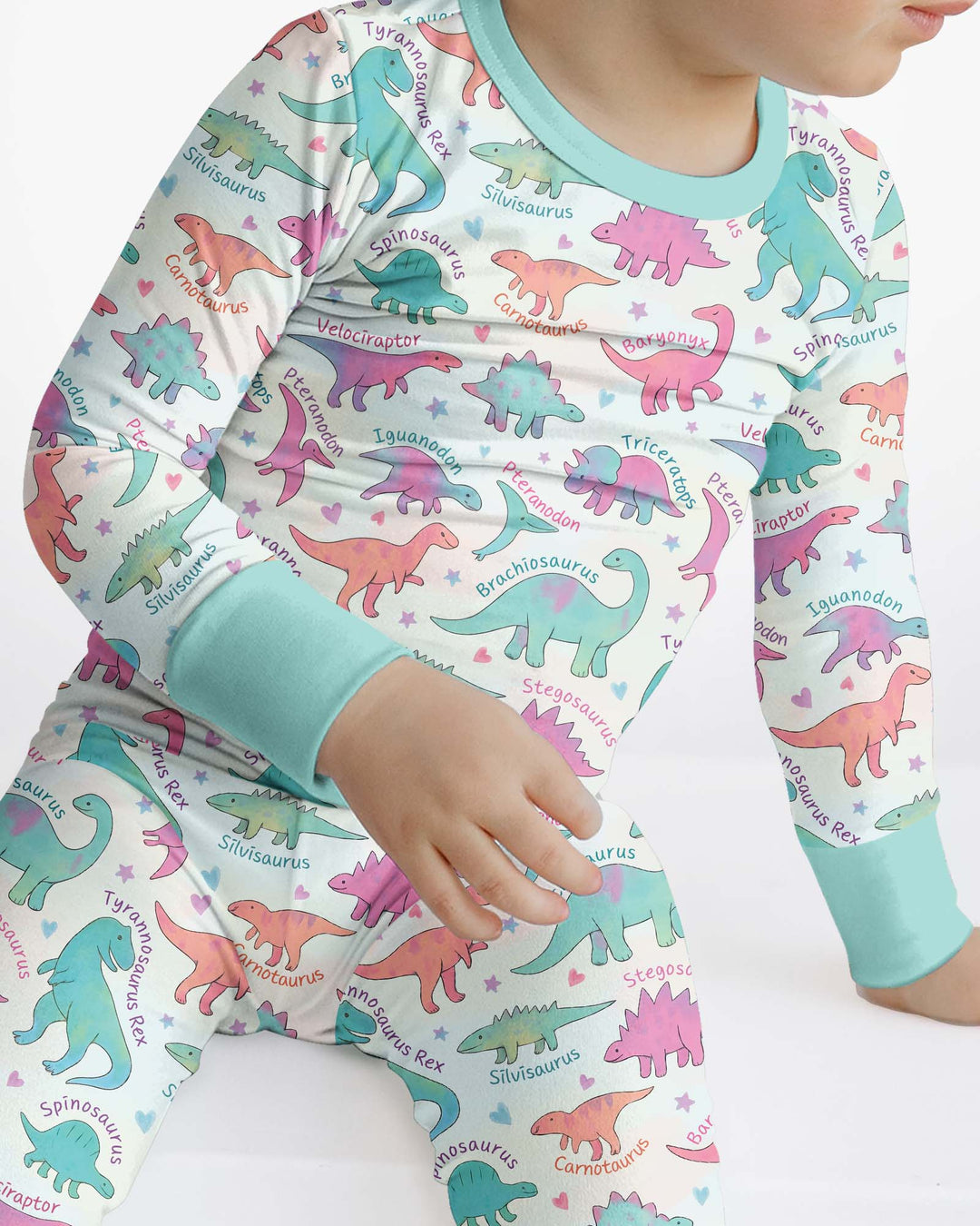 Pastel Dino Bamboo Two Piece Long Sleeve Pajama Set