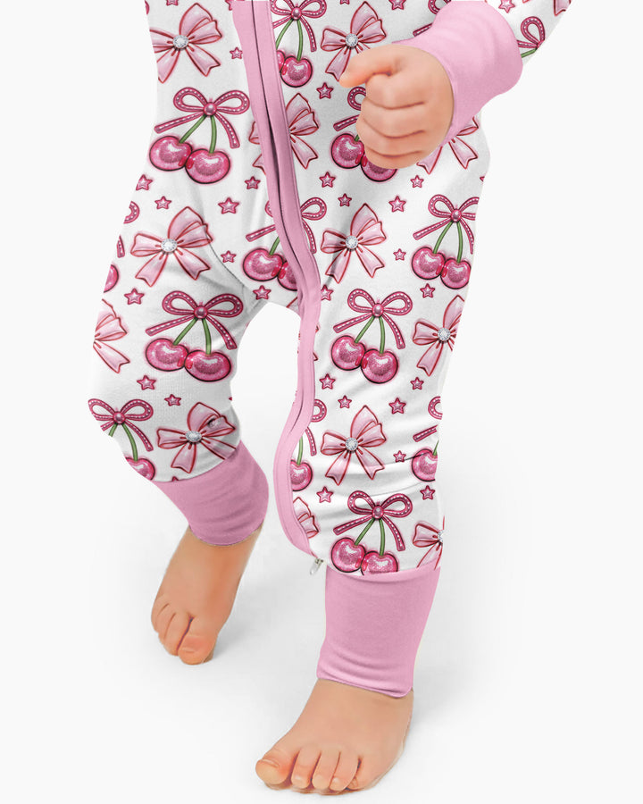 Pink Glitter Cherry Bows Bamboo Convertible Zippy