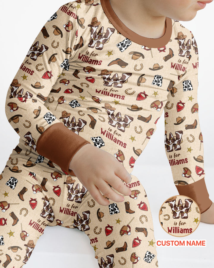 Little Wranglers Custom Name Bamboo Two Piece Long Sleeve Pajama Set