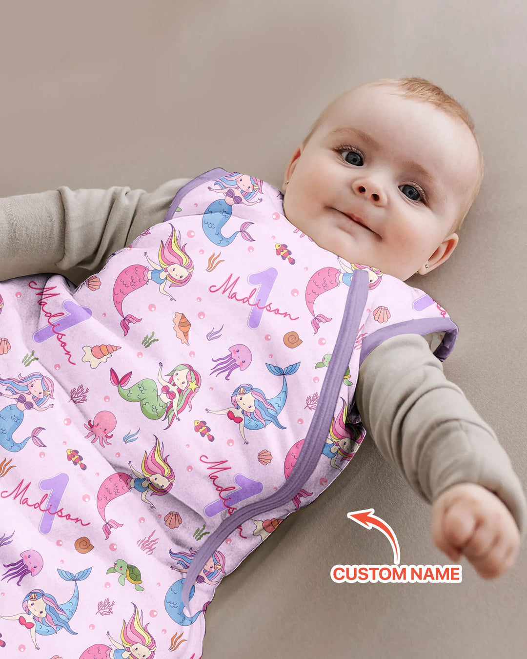 Custom Name Birthday Mermaid Wild One Bamboo Sleep Bag