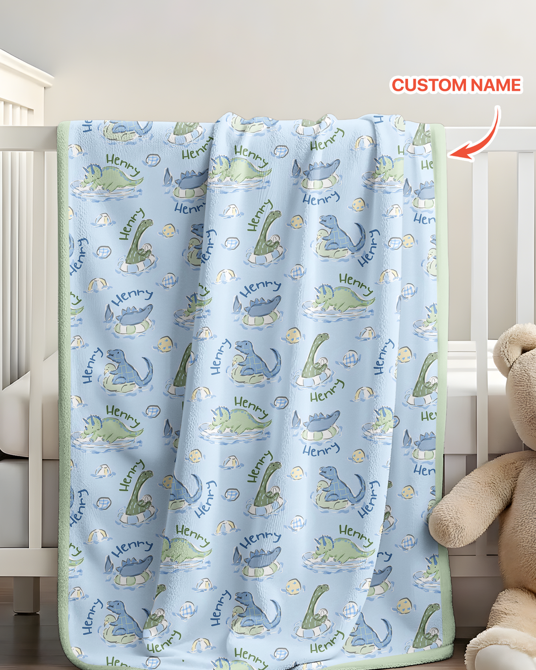Dinos Swimming Custom Name Bamboo Blanket