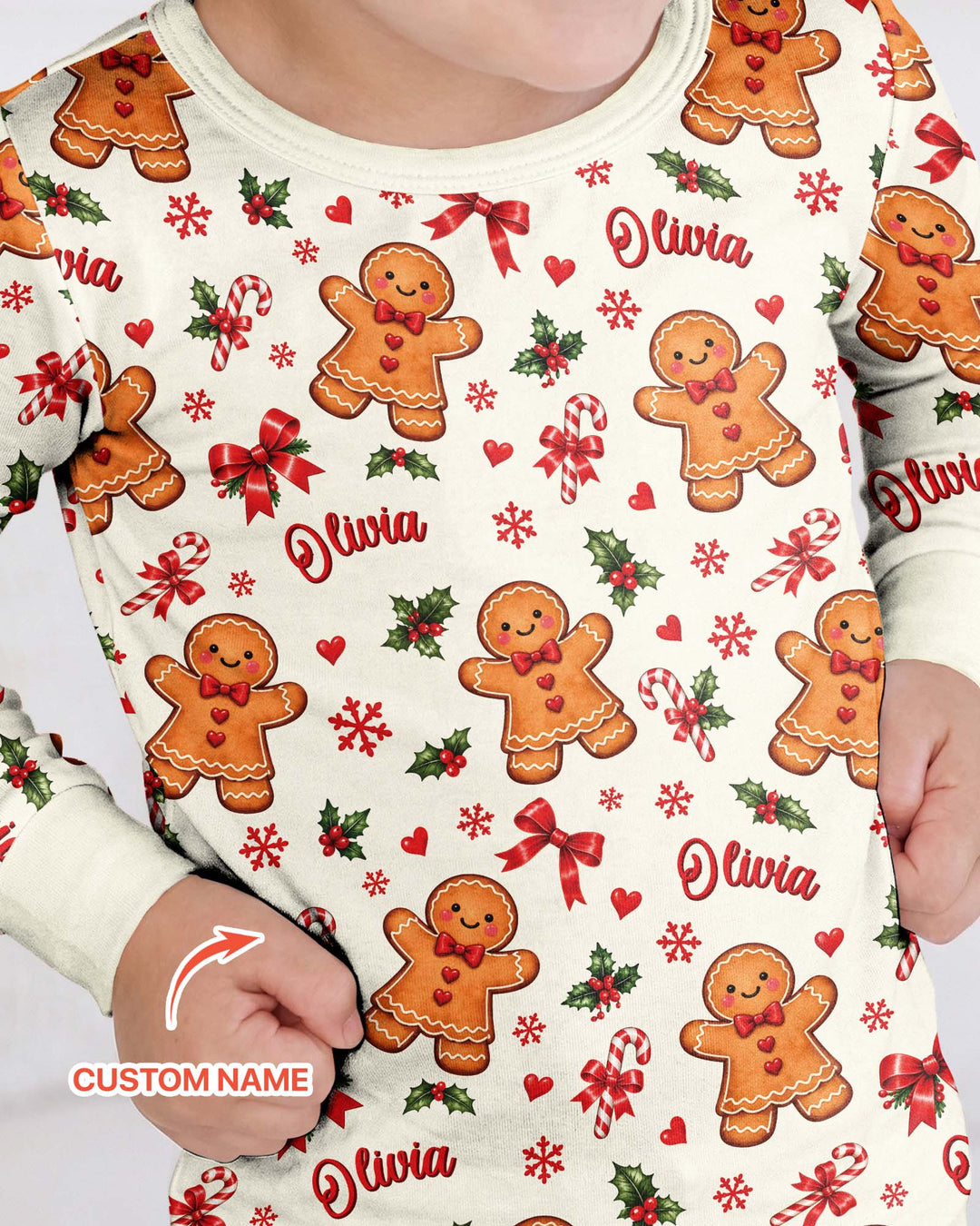 Custom Name Gingerbread Bamboo Two Piece Long Sleeve Pajama Set