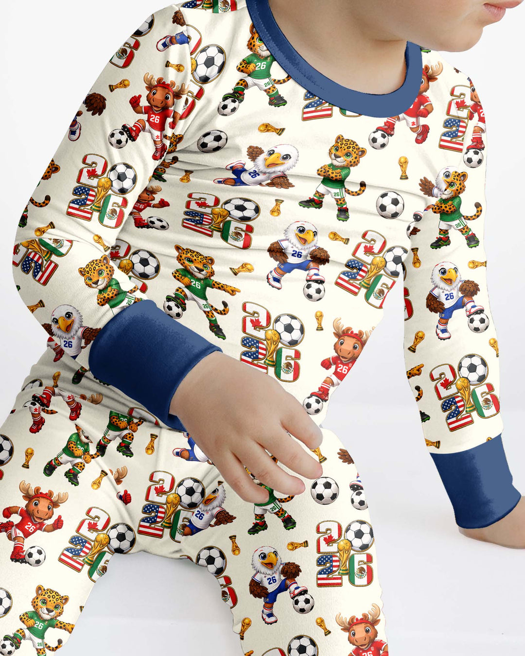 Cute Soccer Mascots USA CAN MEX Bamboo Two Piece Long Sleeve Pajama Set