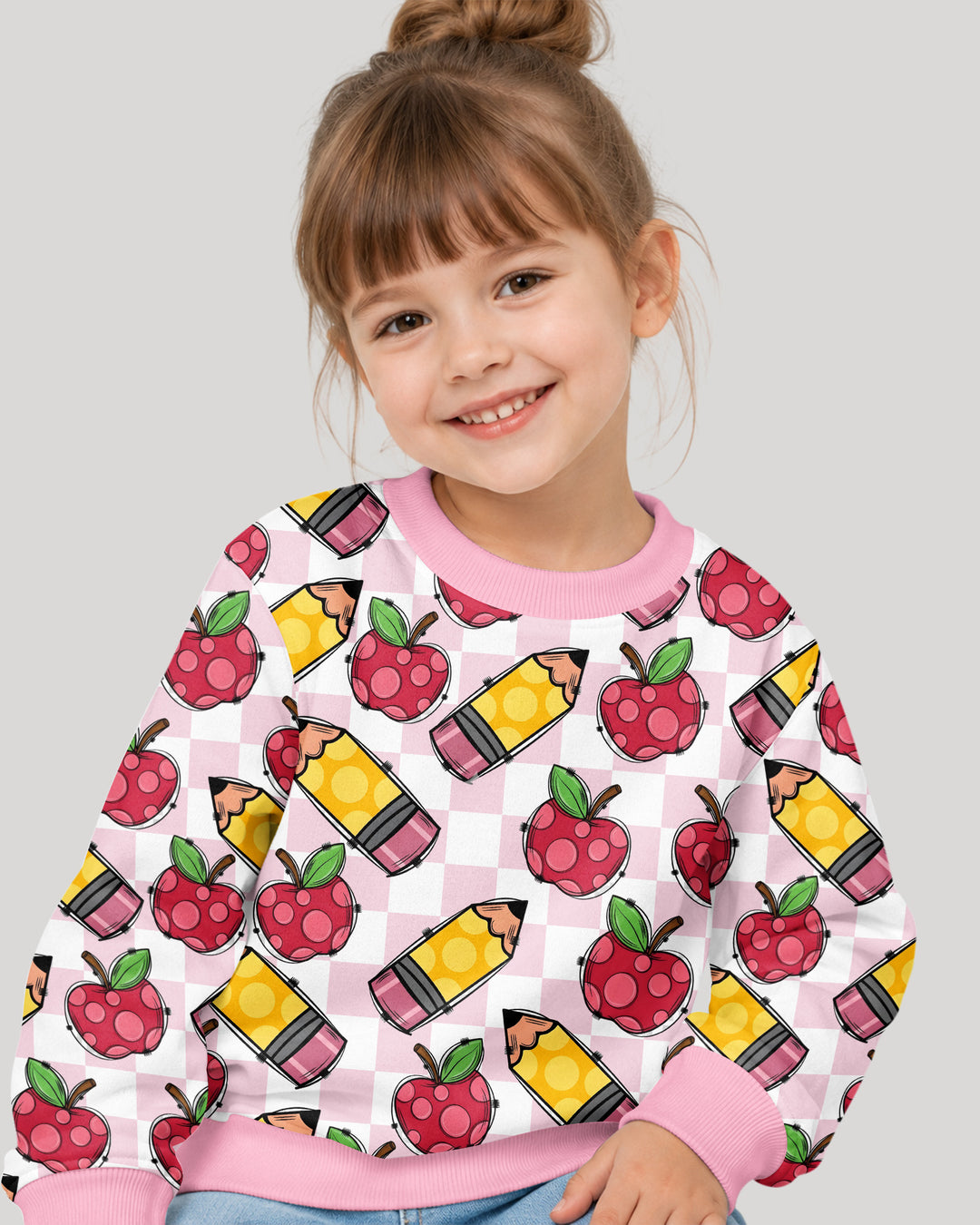 Checkered Apple Scribbles Bamboo Crewneck Sweatshirt