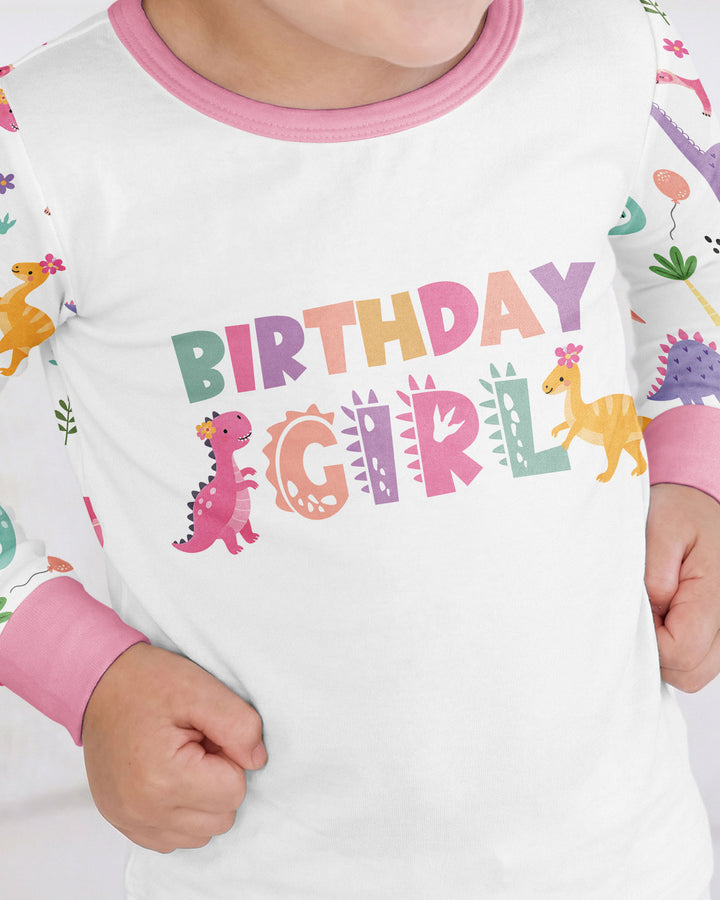 Personalized Dinosaur Birthday Bamboo Two Piece Long Sleeve Pajama Set
