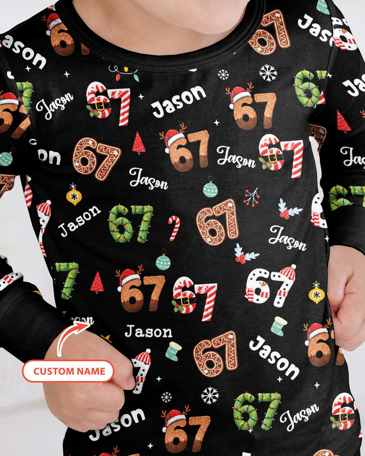 Custom '6 7' Six Seven Christmas Slang Meme Bamboo Two Piece Long Sleeve Pajama Set