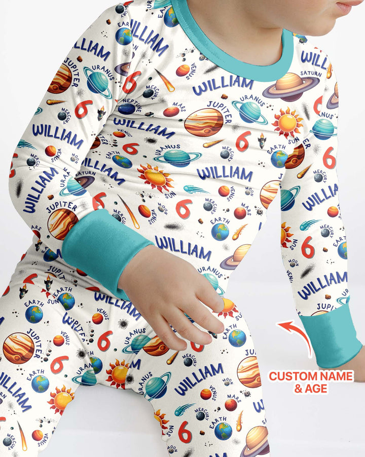 Personalized Birthday Solar System Bamboo Two Piece Long Sleeve Pajama Set